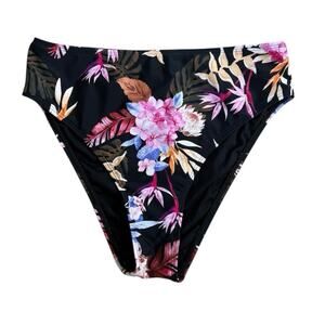 New Cupshe Black Pink Floral Bikini Bottoms Medium